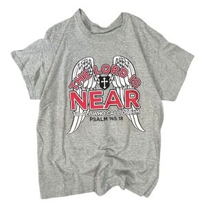The Lord Is Near Psalm 145:18 Christian Graphic Tee Gray Short Sleeve Shirt L